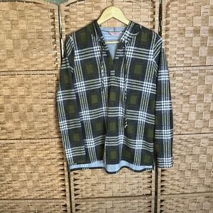 SJS Women's Plaid Hooded Pullover Shirt Long Sleeve Casual Lounge Top L
